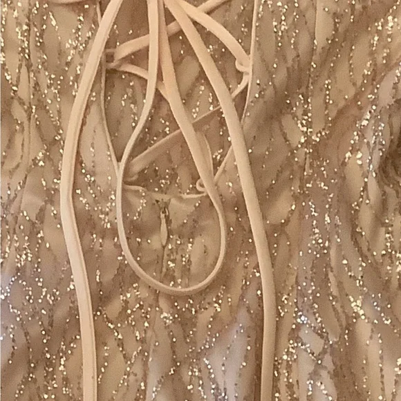 Dancing Queen Rose Gold Sequin Lace-Up Back Mini Dress | Size L | NWT - Picture 4 of 12